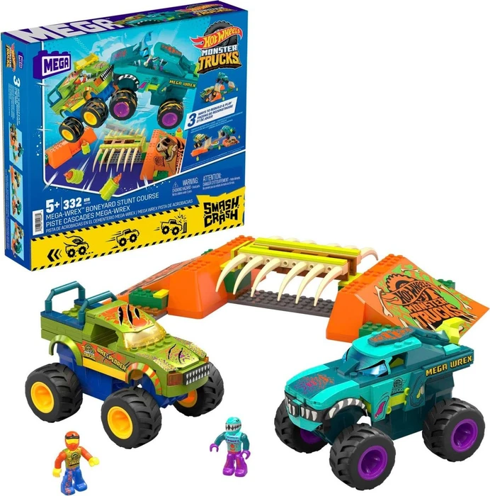 Mattel Mega Bloks Hot Wheels Monster Trucks Mega-Wrex Knochen Crash Stuntbahn