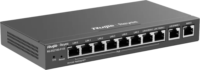 Ruijie Reyee EG200 RG-EG210G-P-V3 Desktop Gigabit Smart Router, 10x RJ-45, 110W PoE+, V3