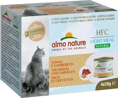 almo nature HFC Natural Light Meal Cat Mega, Thunfisch und Garnelen, 200g (4x 50g)