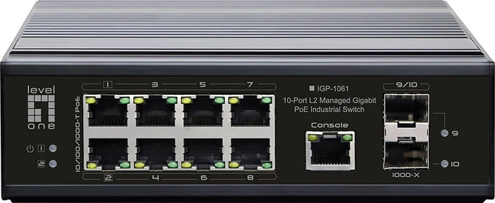 LevelOne IGP Industrial Railmount Gigabit Managed Switch, 8x RJ-45, 2x SFP, 360W PoE++