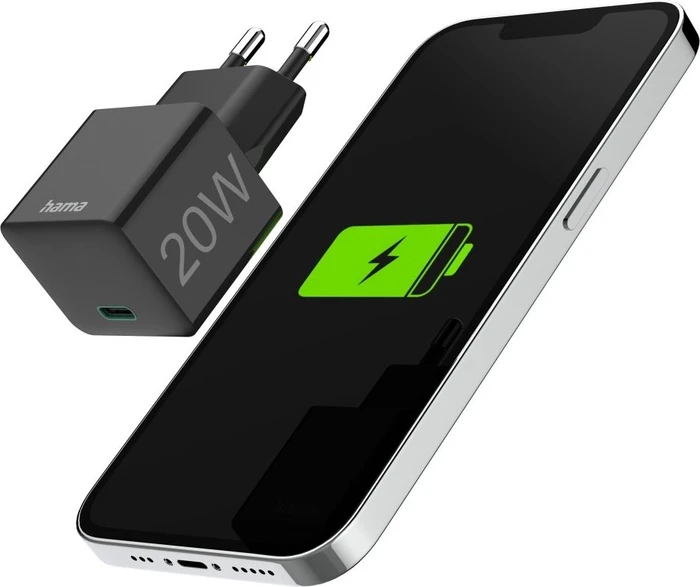 Hama Schnellladegerät USB-C PD/Qualcomm Mini-Ladegerät 20W schwarz