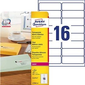 Avery-Zweckform Adressetiketten, 99.1x33.9mm, transparent, 25 Blatt (400 Etiketten)