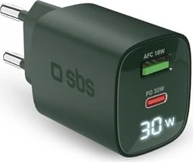 SBS Mobile 30W LCD Wall Charger grün