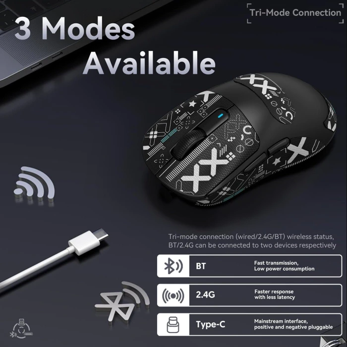 Attack Shark X3 Wireless Gaming Mouse schwarz, inkl. Grip Tape, USB/Bluetooth