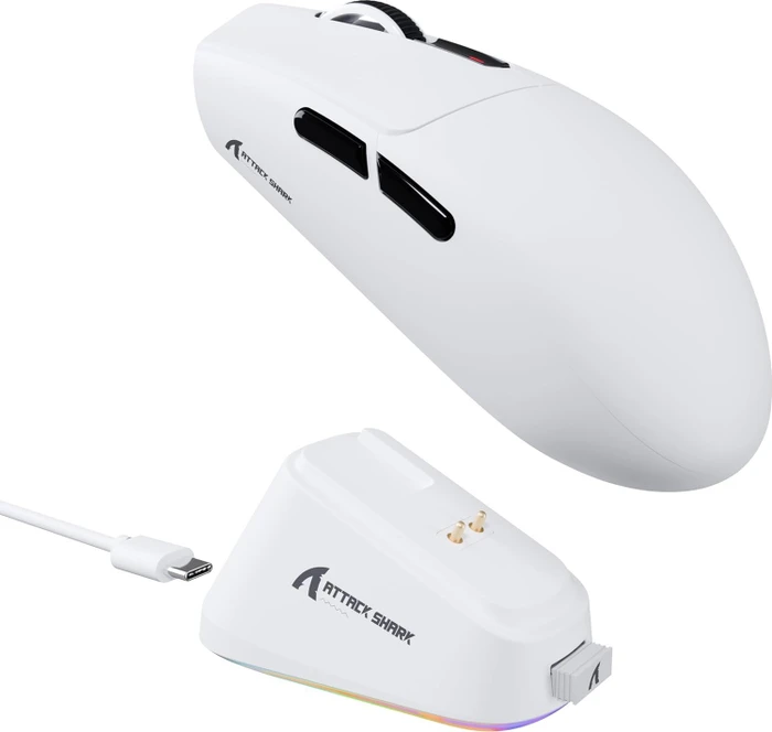 Attack Shark G3Pro Tri-mode Wireless Gaming Mouse mit Ladestation, White, USB/Bluetooth