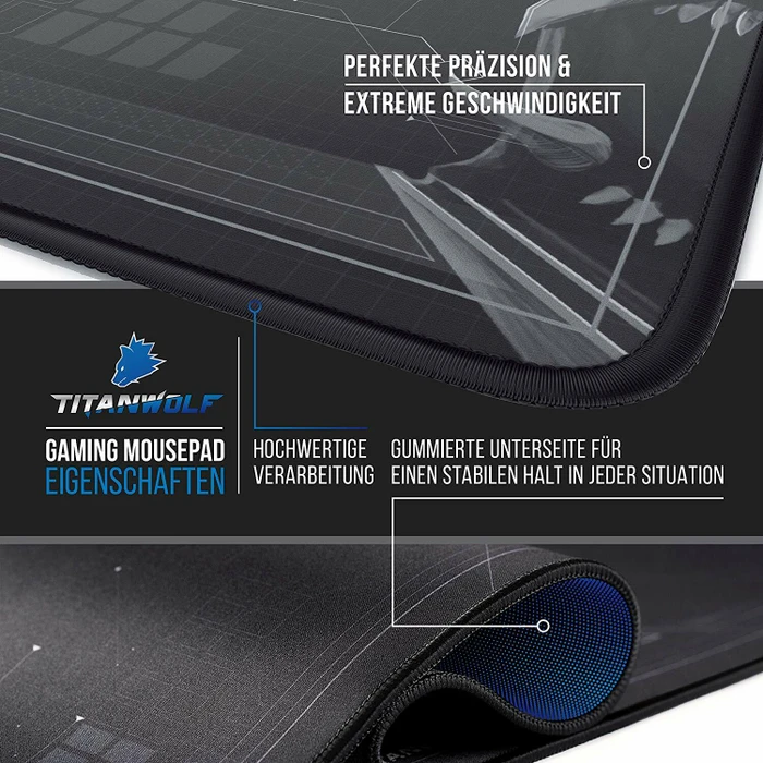 Titanwolf HUD XXL Speed Gaming-Mauspad, schwarz