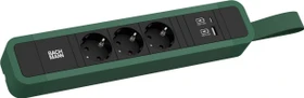 Bachmann Primo 2, 3-fach, mit Schlaufe, 1x USB-A/1x USB-C, 2m, grün/schwarz