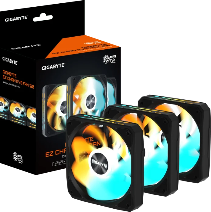 GIGABYTE AORUS EZ Chain RVS Fan 120, schwarz, 120mm, 3er-Pack