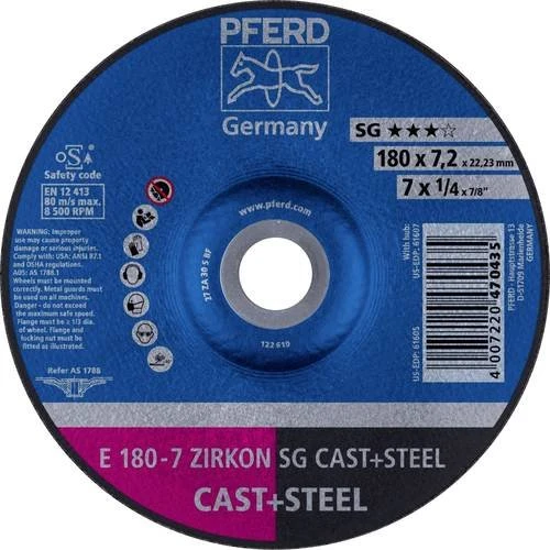 Pferd E 180-7 ZIRKON SG CAST+STEEL Schleifscheibe, 180x7.2x22.23mm, 10 Stück