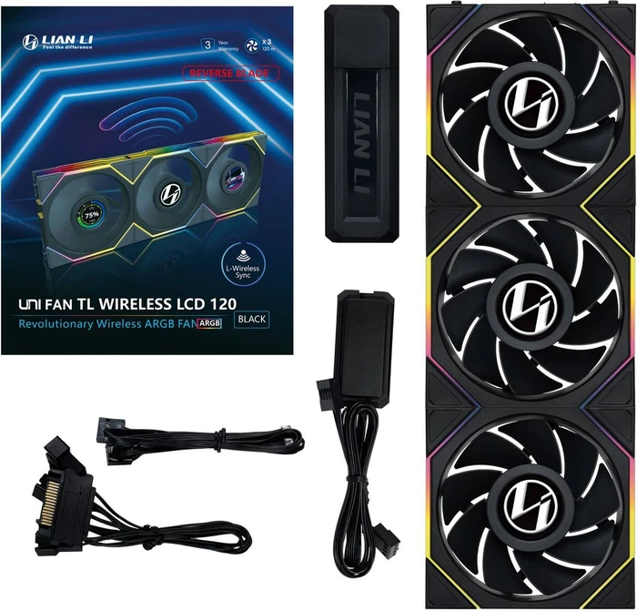 Lian Li Uni Fan TL LCD Wireless 120 RGB Reverse Blade, schwarz, LED-Steuerung, 120mm, 3er-Pack