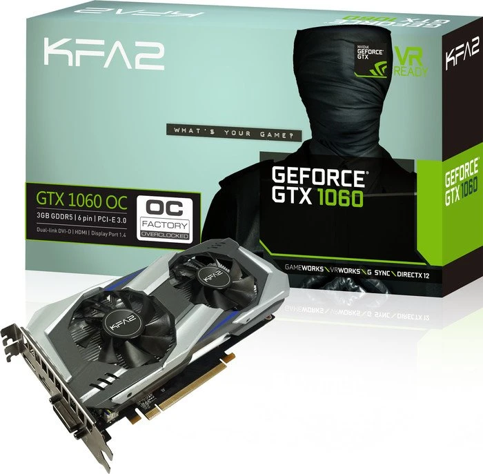 KFA2 GeForce GTX 1060 OC, 3GB GDDR5, DVI, HDMI, DP