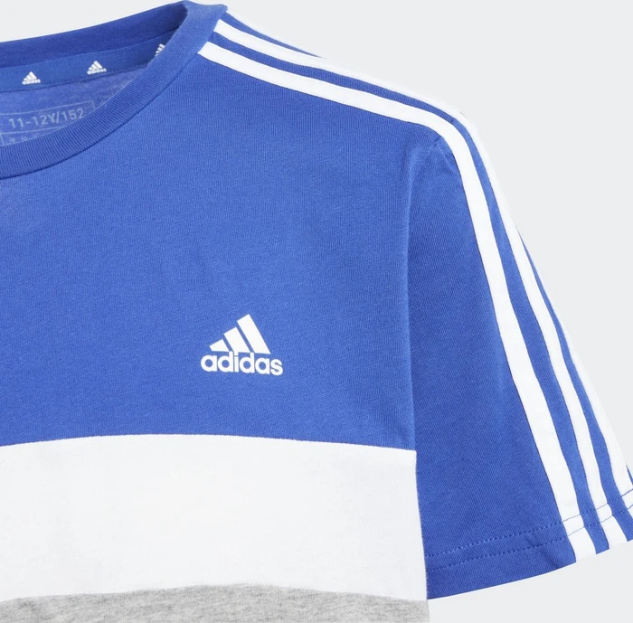 adidas Tiberio 3-Streifen Colorblock Cotton T-Shirt kurzarm semi lucid blue/medium grey heather/white (Junior)