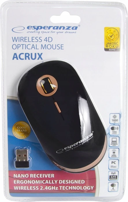 Esperanza Acrux Wireless 4D Optical Mouse schwarz/kupfer, USB