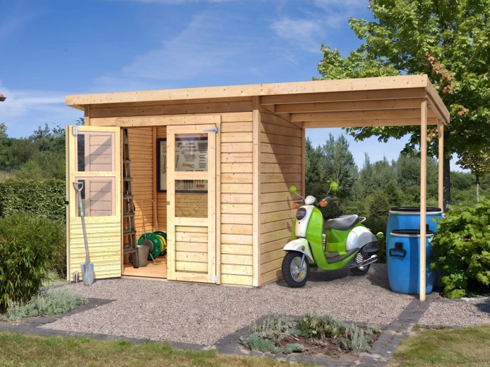 Karibu Merseburg 3 Gartenhaus inkl. Anbau natur