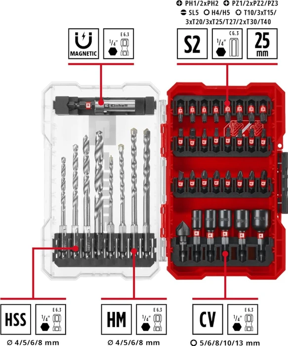 Einhell M-Case Bohrer-/Bits-/Steckschlüssel-Zubehörset inkl. Werkzeugbox, 39-tlg.
