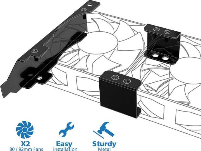 Akasa Lüfter-Montagehalterung für PCI-Slot für 1x/2x 80/92mm Lüfter