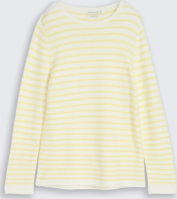 Tom Tailor Rundhalsausschnitt Strickpullover yellow offwhite knit stripe (Damen)