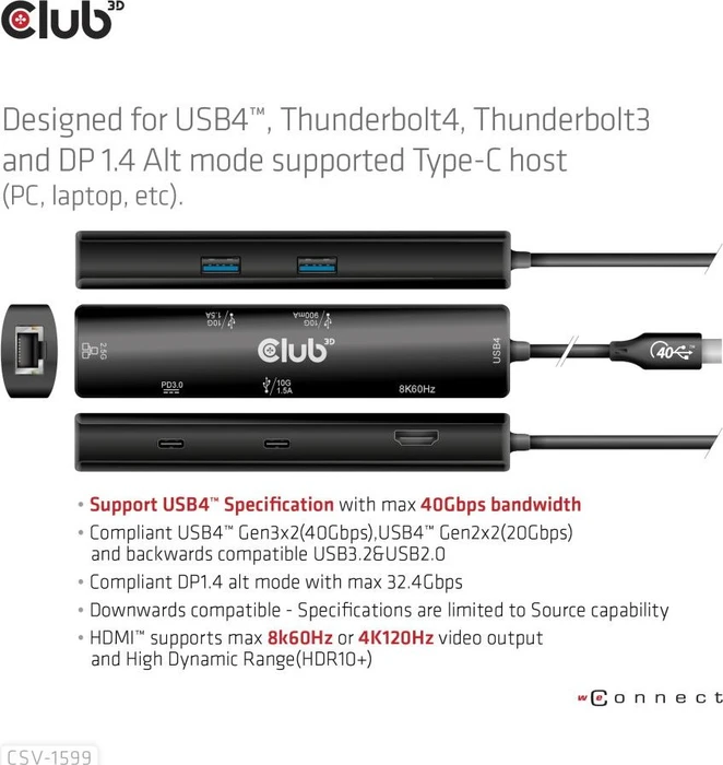 Club 3D 6-in-1 Docking-Station, USB4 [Stecker]