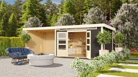 Karibu Kandern 7 Gartenhaus inkl. Anbau + Rückwand 3.2m terragrau