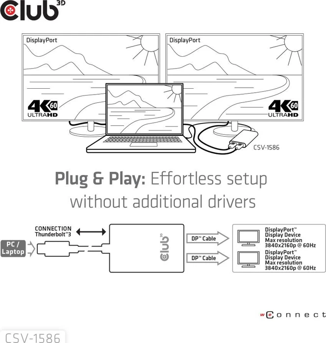 Club 3D Thunderbolt 3 auf Dual DisplayPort Adapter, Thunderbolt 3 [Stecker]