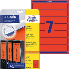Avery-Zweckform Ordneretiketten, 192x38mm, rot, 20 Blatt (140 Etiketten)