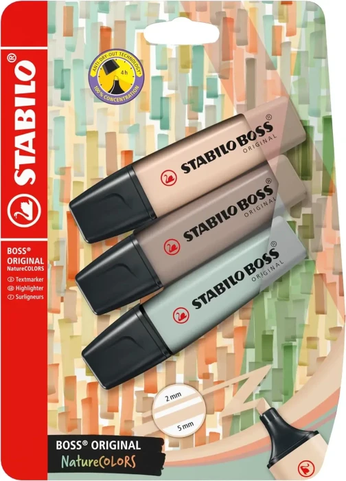 STABILO Boss Original NatureColors beige/warmgrau/grünerde, 3er-Set, Kartonetui