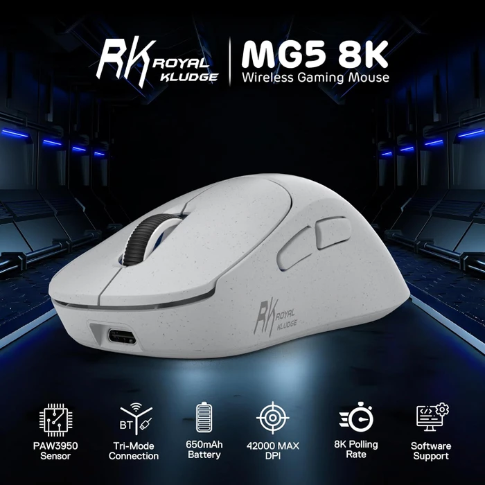 RK Royal Kludge MG5 8K Wireless Gaming Mouse, Save the Oceans grau, USB/Bluetooth