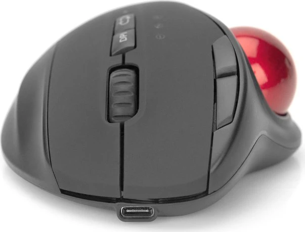 Digitus Wireless Ergonomic Trackball Mouse schwarz/rot, Bluetooth