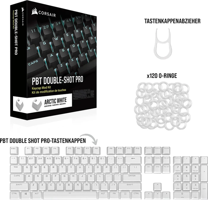 Corsair Pro Keycap Mod Kit, Kunststoff (PBT) Double-Shot, weiß, 105 Tasten, ISO-DE