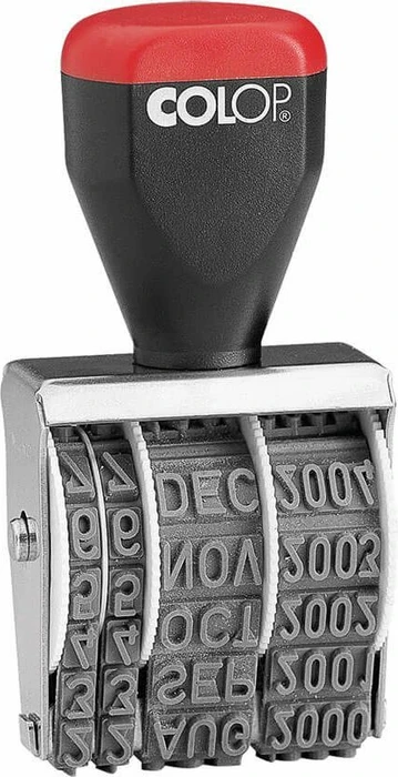 COLOP 05000 Datumstempel, 31x5mm, Monat in Buchstaben, rot/schwarz/silber
