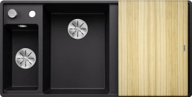 Blanco Axia III 6 S-F InFino Becken links mit Ablauffernbedienung schwarz inkl. Holzschneidebrett