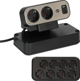 Brennenstuhl estilo Duplex Tischsteckdosenleiste mit Schalter, 10-fach, 1x USB-A/1x USB-C, 2m, silber/schwarz