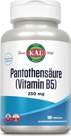 KAL Vitamin B5 250mg Pantothensäure Tabletten, 100 Stück
