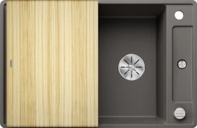 Blanco Axia III 45 S-F InFino Becken reversibel mit Ablauffernbedienung vulkangrau inkl. Holzschneidebrett