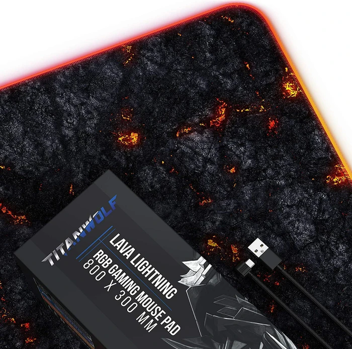 Titanwolf Lava Lightning RGB XXL Gaming-Mauspad, 800x300mm, schwarz/rot