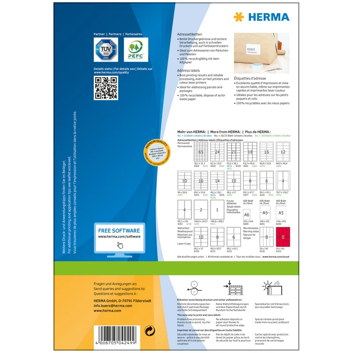 Herma Etiketten Premium, 199.6x143.5mm, weiß, matt, 100 Blatt (200 Etiketten)