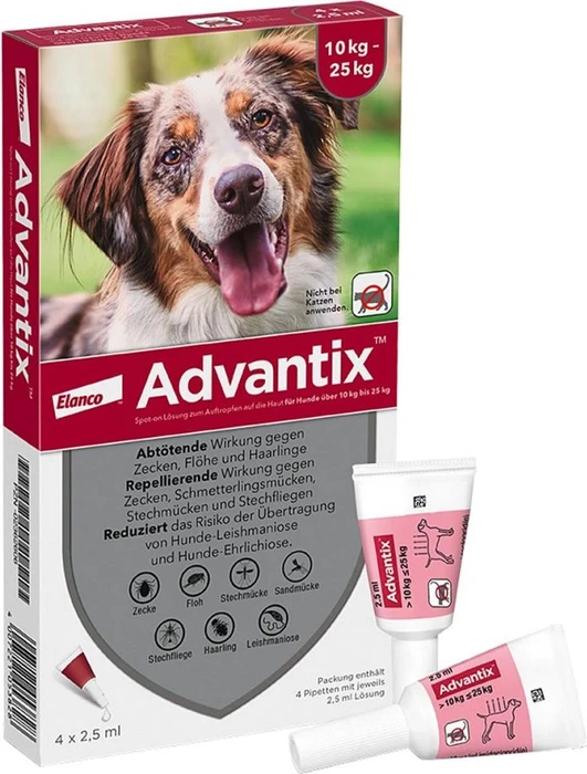Elanco Advantix Spot-On für Hunde 10-25kg Lösung, 4 Stück