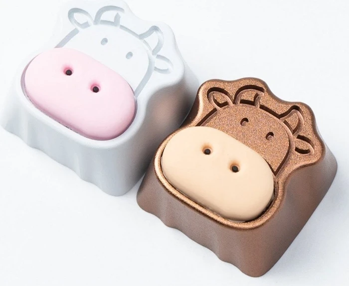 Keychron Cute Cows Alu Alloy Artisan Keycap, Silikon, Aluminium, rosa/weiß, 1 Taste