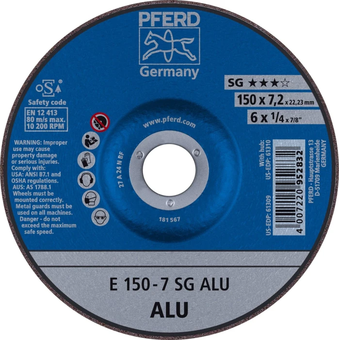 Pferd E 150-7 SG ALU Schleifscheibe, 150x7.2x22.23mm, 10 Stück