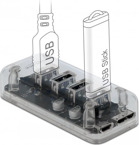 DeLOCK USB-Hub, 4x USB-A 3.0, USB 3.0 Micro-B [Buchse]