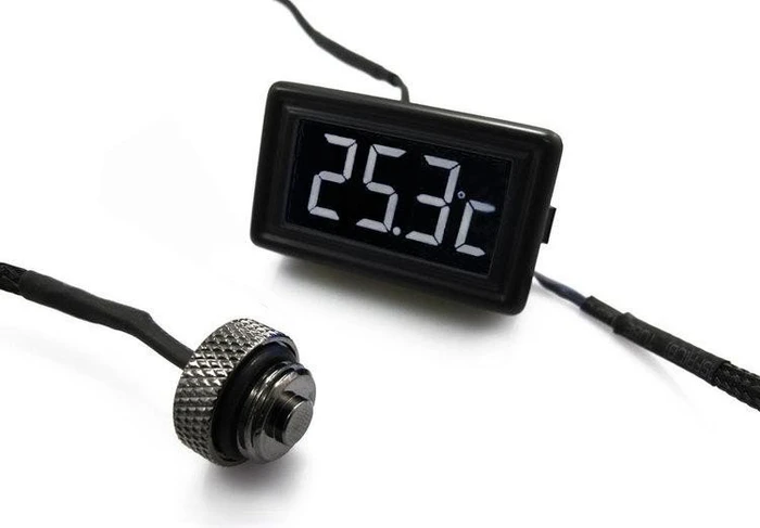 XSPC LCD Temperatursensor schwarz, weiße Schrift inkl. 1/4" Sensor V3