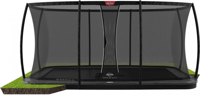 Berg Ultim Elite FlatGround Deluxe mit Sicherheitsnetz 500x300cm Trampolin grau