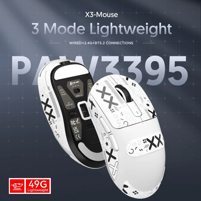 Attack Shark X3 Wireless Gaming Mouse weiß, inkl. Grip Tape, USB/Bluetooth