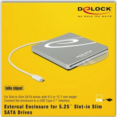 DeLOCK externes 5.25"-Gehäuse für Slot-in Slim SATA Laufwerke, 9.5mm/12.7mm, silber
