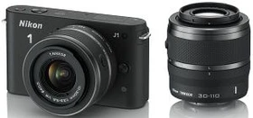 Nikon 1 J1 schwarz mit Objektiv 1 NIKKOR 10-30mm 3.5-5.6 VR und 1 NIKKOR 30-110mm 3.8-5.6 VR