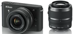 Nikon 1 J1 schwarz mit Objektiv 1 NIKKOR 10-30mm 3.5-5.6 VR und 1 NIKKOR 30-110mm 3.8-5.6 VR