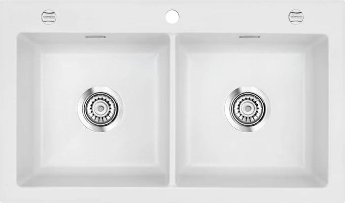 systemceram Mera Twin F Einbau Doppelspüle mit Ablauffernbedienung satin
