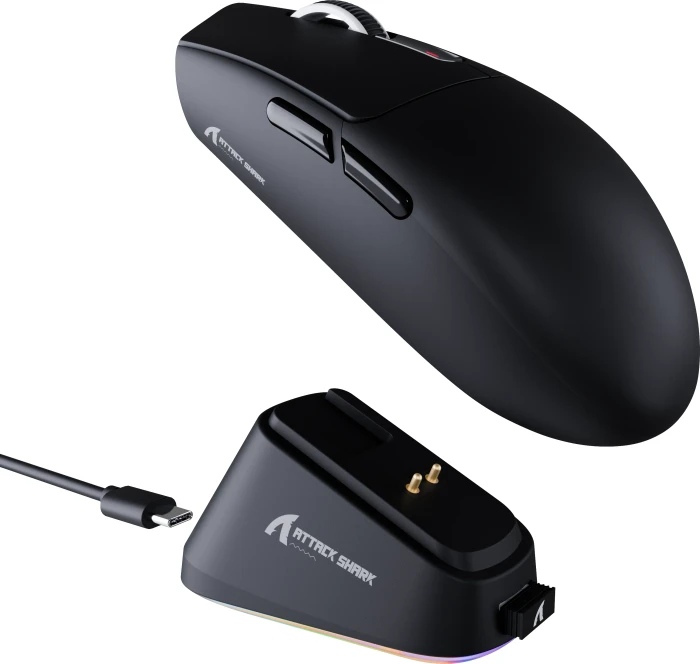 Attack Shark G3Pro Tri-mode Wireless Gaming Mouse mit Ladestation, Black, USB/Bluetooth