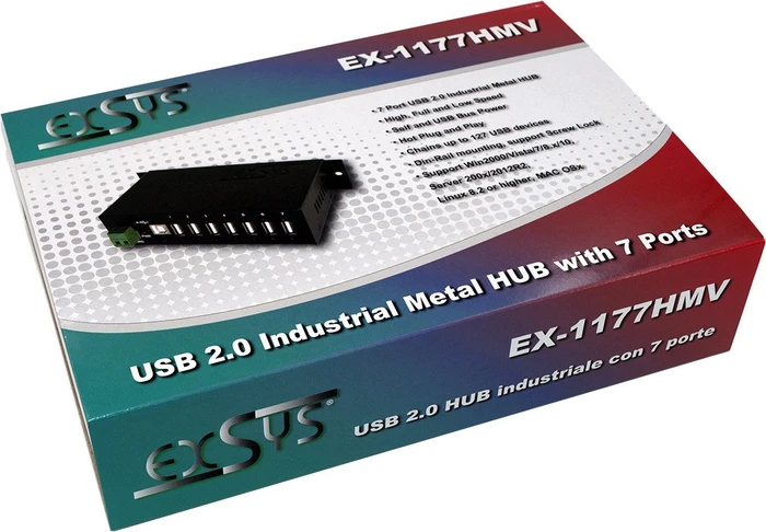 Exsys Industrial Railmount USB-Hub, 7x USB-A 2.0, USB-B 2.0 [Buchse]
