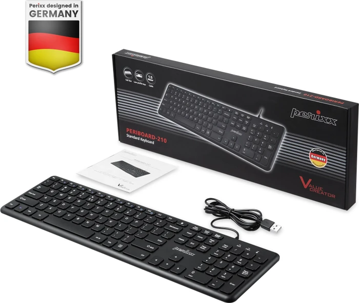 Perixx Periboard-210, schwarz, USB, UK